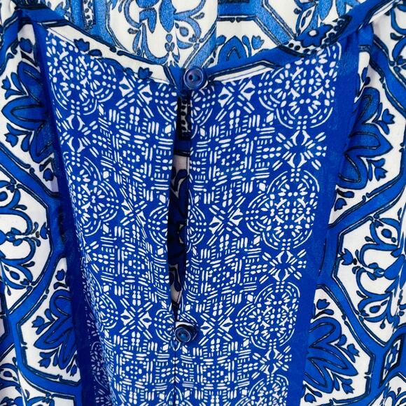 The Limited Blue White Geometric Lightweight Long Sleeve Boho Blouse Top XS - Picture 6 of 9